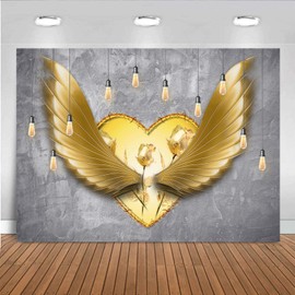 7x5ft Gold Angel Wings Backdrop Banner Heaven Sent Baby Shower Photography Background Deep Blue Sky Angel Wings Boy Girl Adult Artistic Portrait Photo Shoot Studio Props Vinyl (Gray Gold)
