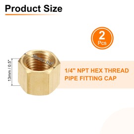 sourcing map 2Pcs Brass Compression Cap Fitting Stop Valve Cap 1/4" NPT Hex Thread Pipe Fitting Flare Cap Tubing Ends Sealing Cap for Air Conditioner, Water, Air, Gas Line (Gold Tone)