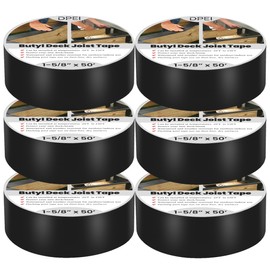 DPEI Joist Tape for Decking Butyl Flashing Tape 1-5/8” x 50’ Decking Joist Self-Adhesive Black Waterproof,Weather Deck Tape Butyl Tape for Joists,Beams,Wood, 6 Rolls