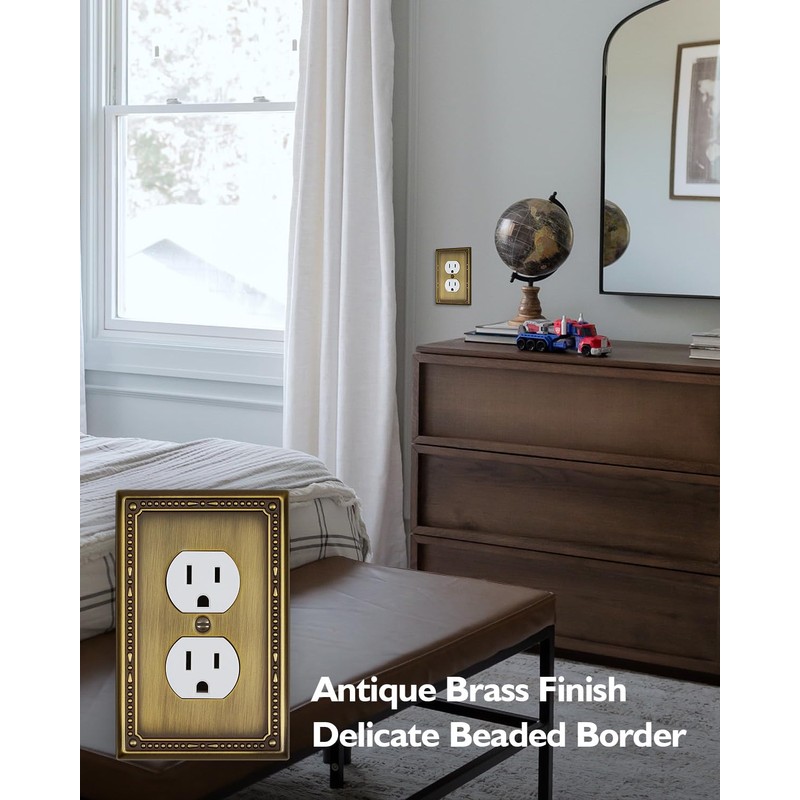 ZILLSEA 4-Pack Antique Brass Outlet Covers, Metal Duplex Wall Plates