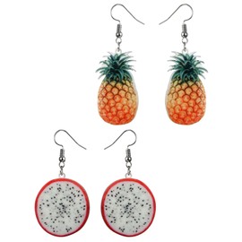 MYGLOAR 2 Piece Earrings, Women's Earrings, Fruit Earrings, Yellow Earrings, Red Earrings, Dragon Fruit Earrings, Pineapple Earrings