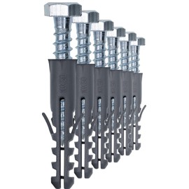 1STec 6 x M10 x 50 mm Strong Galvanised Satellite Anchor Nylon Mungo Wall Plug + Heavy Duty Coach Screw with 13mm HEX Bolt Head for Fixing Aerial Mast Sky Dishes TV Mount Brackets Shelving Racking