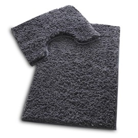 VELVETIO Bath Mats & Pedestal Set, Zero Twist Fluffy Super Soft 100% Microfiber Non-Slip Shaggy 2 Piece Bathroom Rugs, Extra Thick Machine Washable Water Absorbent Toilet Rug Sets, Charcoal