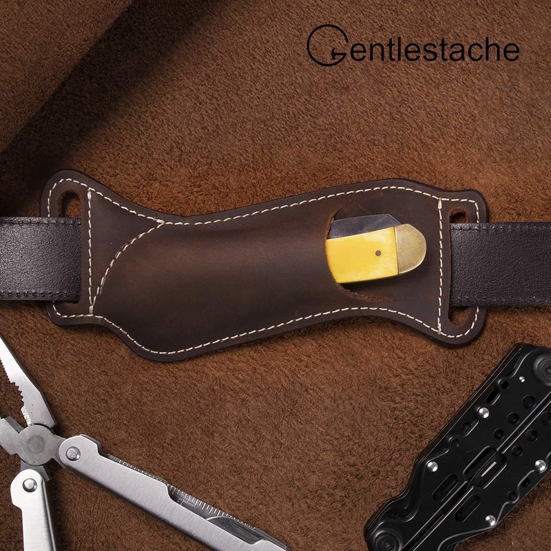 Gentlestache Leather Knife Sheaths for Belt, Pocket Knife Holder, EDC