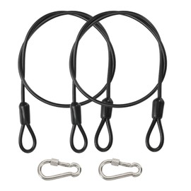 PATIKIL Security Cable 2 ft x 1/8" (3mm), 2Pcs Braided Stainless Steel Coated Safety Wire Rope with Double Loop for Travel Luggage Bicycle Lock Cable, Black