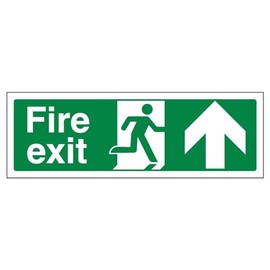 V Safety Fire Exit Arrow Up Sign - Landscape - 300mm x 100mm - 2mm Rigid Plastic
