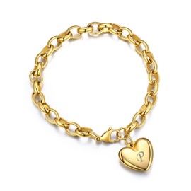 Adjustable Gold Plated Bracelets for Women Teens, Initial P Heart Charm Bracelets, 14k Gold Plated Alphabet Letter Jewelry for Mom Grandmother