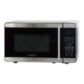 West Bend WBMW71S Microwave Oven 700-Watts Compact with 6 Pre Cooking Settings, Speed Defrost, Electronic Control Panel and Glass Turntable, Metallic