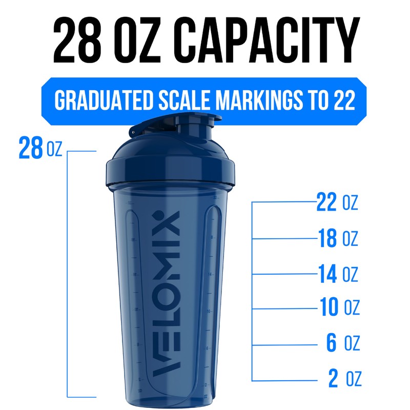 VELOMIX -6 PACK- 28 oz Protein Shaker Bottle for Protein