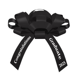 Graduation Car Bow – Congratulations Graduate 2025" – 30" Large Gift Bow for Cars, Gifts & Decorations – Includes Magnet & Car-Safe Sticker – Made in The USA (Black Bow White Font)