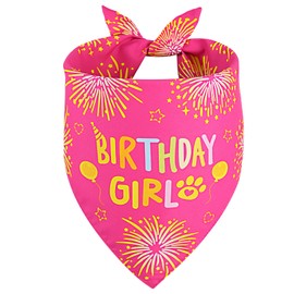 QUQULE Dog Birthday Bandana Girl Pink XLarge 1PCS, Durable Triangle Reversible Scarf Bibs Handkerchief for Puppy Pet