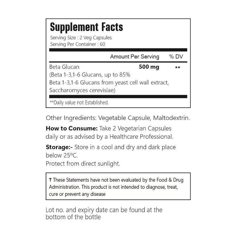 VitaCosmoX Beta Glucan 1-3, 1-6 Capsules 500mg, 120 Veggie Capsules