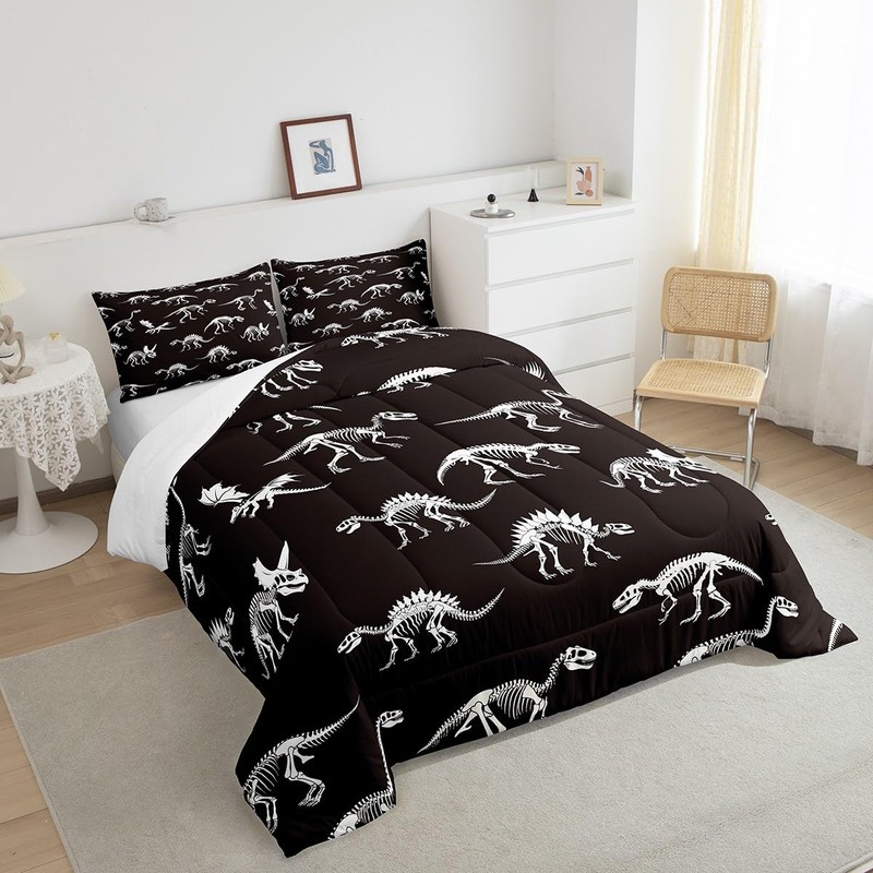Homewish Dinosaur Skeleton Comforter Set Dinosaur Bones Bedding Set for