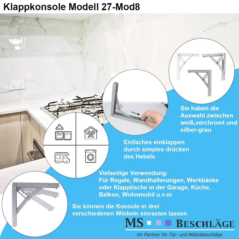 MS Beschläge Heavy Duty Folding Console 1 Pair Steel Shelf