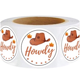 1.5"Howdy Sticker,Cowboy Hat Sticker,Happy Fall Sticker Labels,Waterproof Small Business Thank You Stickers for Business Greeting Cards and Envelope Seals 500Pcs