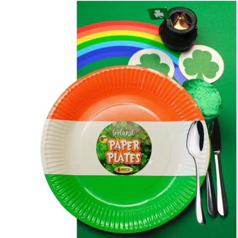 Lizzy 6Pcs St. Patrick's Day Tricolour Paper Plates 9 inch