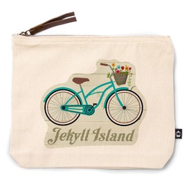 Lantern Press Jekyll Island, Georgia, Beach Cruiser and Basket, 100% Cotton Zipper Pouch, Travel Accessory, Go Bag
