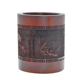 Medifier Vintage Chinese Bamboo Wood Desk Pen Pencil Cup Holder (plum blossoms, orchid, bamboo and chrysanthemum)