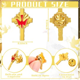Misdary 24 Pcs Holy Spirit Pin Gold Cross Lapel Pins Bulk Holy Spirit Dove Cross Enamel Brooch Christian Catholic Gifts(Red)