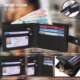 STARHIDE Mens RFID Blocking Real Leather Billfold Wallet Purse with Side Zip Around Coin Pocket Pouch 1180 (Black)