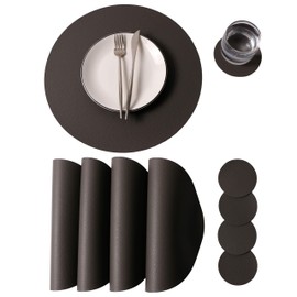 Wipeable Placemats and Coasters Leather Table Mats Waterproof Heat-Resistant Easy to Clean for Dining Table Set Kitchen Table Set of 4, Gary