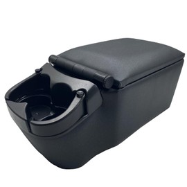 Universal Truck Seat/Bench Contractor Center Console Business Organizer and Storage with Adjustable Cup Holders, Clip Board, and Padded Top Lid for Armrest Back Black