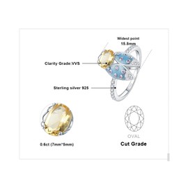 JewelryPalace Cicada Enamel 1.1ct Genuine Citrine Statement Ring for Women, Insect 14k White Gold Plated 925 Sterling Silver Ring for Her, Natural Yellow Gemstone Jewellery Sets 7