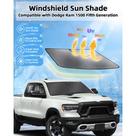 Mixsuper Liner - Parasol para parabrisas para Dodge Ram 1500 2019-2023, parasol para ventana frontal, accesorios Ram 1500, visera plegable, para mantener el frío, bloquea el calor UV