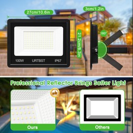 URTBST LED Outdoor Spotlight 100 W, 10000 LM Outdoor Spotlight IP67 Waterproof LED Spotlight, 7000 K Cool White Super Bright LED Spotlight, LED Floodlight Outdoor Spotlight for Garden, Garage, Yard,