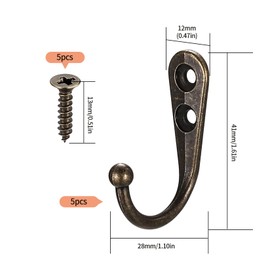 XKQYX 5 Pcs Vintage Coat Hooks Wall Mounted, Heavy Duty Bronze Coat Hooks for Wall Hooks for Hanging, Metal Door Hooks Hanger for Kitchen Bathroom Bedroom Hanging Bag Clothes Robe Hooks, with Screws