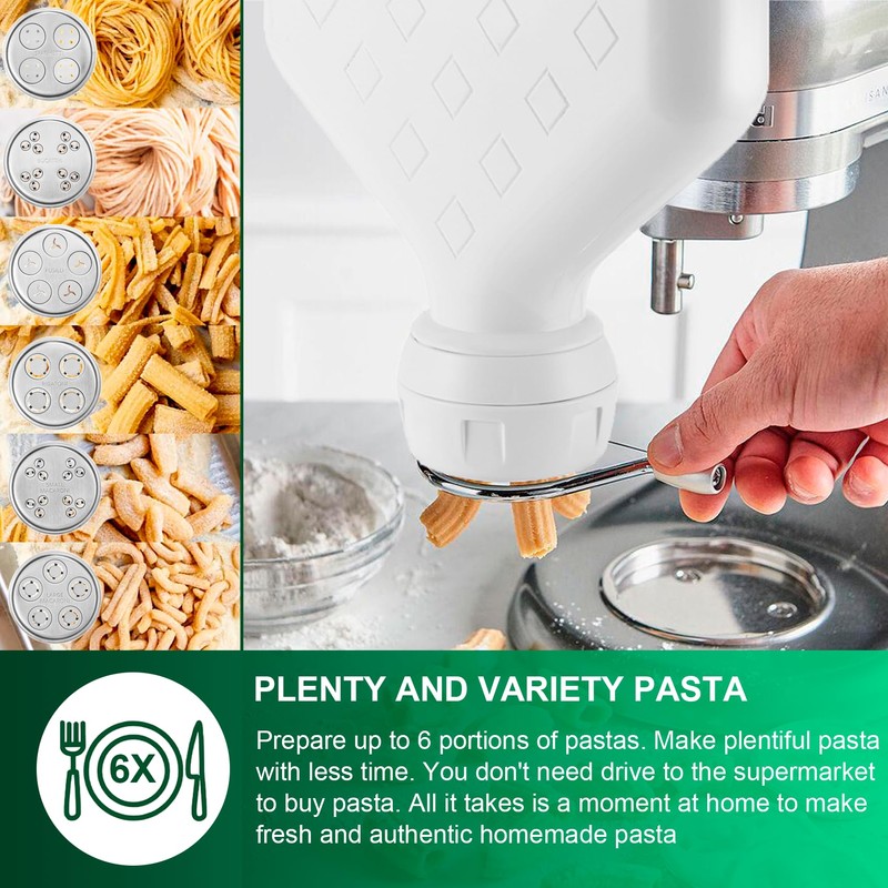 6-Piece Pasta Attachment for Kitchenaid Stand Mixer, Home made Pasta