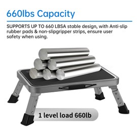 RV Step Stool Foldable 1-Step Ladder Sturdy Metal Stable Step Stool with a Non-Slip Platform Supports up to 500 lb with Non-Slip Rubber Feet, Easy to Carry (3-Level)