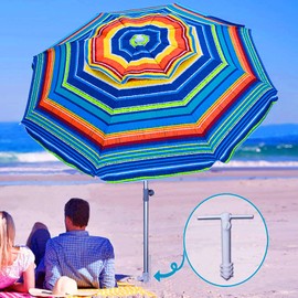 AMMSUN 7ft Portable Beach Umbrella with Sand Anchor Heavy Duty Windproof Tilt , Outdoor Patio Sun Shelter UV 50+ Protection & adjustable high Aluminum Pole with Carry Bag for Beach Patio Garden Outdoor Multicolor Green