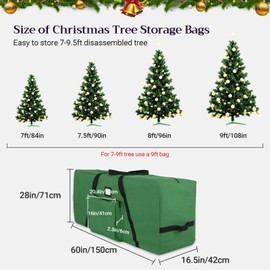FAMIROSA Rolling Christmas Tree Storage Bag 9 ft, Xmas Artificial Storage Bags With 3 Swivel Wheels, 600D Oxford Fabric Box With Reinforced Handle for Disassembled Tree, Green