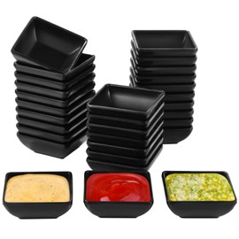 30 PCS Square Dipping Sauce Bowls, Soy Sauce Dishes Dip Bowls, 3 oz Black Small Dish Pinch Cups for Condiment, Soy, BBQ, Desserts