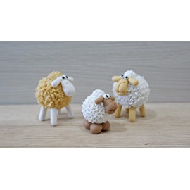 1shopforyou Family of 3 Miniature Sheep, in Brown and White Tones, Made from The Best Special Type of Clay in Thailand. It is an Ideal Handicraft for Decoration Home and Garden