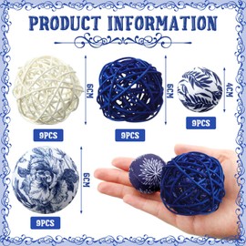 Halloscume 36 Pcs Blue and White Decorative Balls Chinoiserie Orbs Decoration for Centerpiece Bowls 2.4 Inch Wicker Rattan Balls 1.57 Inch Spheres Gifts for Xmas Party Farmhouse Vases Home Table Decor