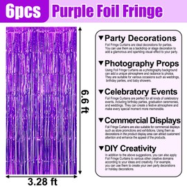 Ferwzsr 6 Pack Purple Foil Fringe Curtain Backdrop, 3.28Ft x 6.6Ft Metallic Tinsel Foil Fringe Streamer Curtains for Photo Booth, Christmas Day, Thanksgiving, Wedding, New Year Party Decorations