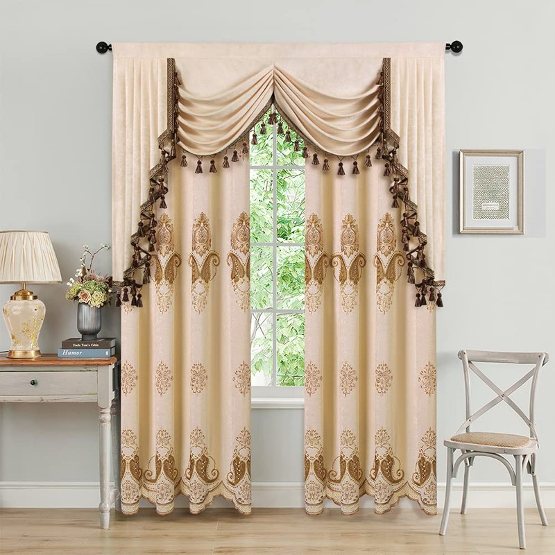 ELKCA Beige Chenille Window Curtains Valance for Living Room Waterfall