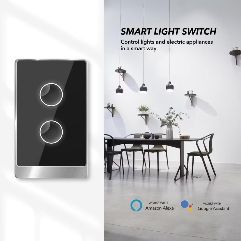 Smart Wall Light Switch, 2.4GHz 2 Gang WiFi Touch Switches,