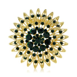 Vintage Rhinestone Round Flower Brooch Pin for Women,Sparkling Floral Lapel Pins Fashion Crystal Cluster Brooches Elegant Dress Accessories Christmas Wedding Jewelry (Green)