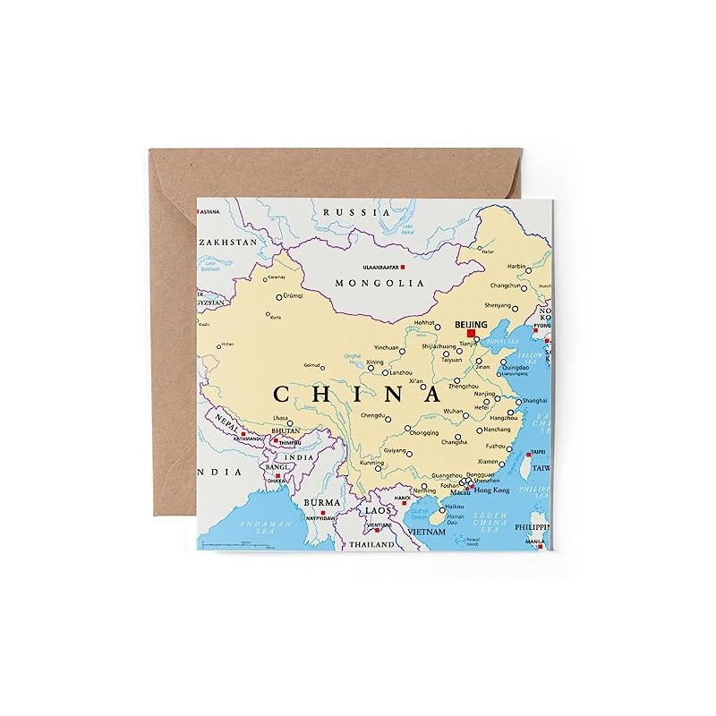 1 x Greeting Card - China Map Asia Globe Maps