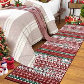 CAREMEE Christmas Runner Rug 2x6 Boho Area Rug Washable Hallway Rug Non Slip Kitchen Rug Soft Rug Low Pile Carpet for Bedroom Living Room Laundry, Red