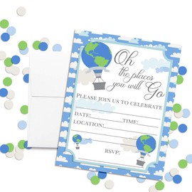 Oh The Places You Will Go Adventure Themed Birthday Party Invitations, 20 5"x7" Fill in Cards with Twenty White Envelopes by AmandaCreation