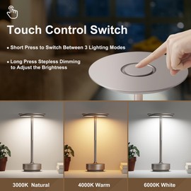 FDIDC Rechargeable Cordless Table Lamp, Portable 5000mAh LED Touch Table Light, 3 Color Stepless Dimming Battery Powered Table Lamp for Outdoor/Restaurant/Patio.(Champagne Gold)