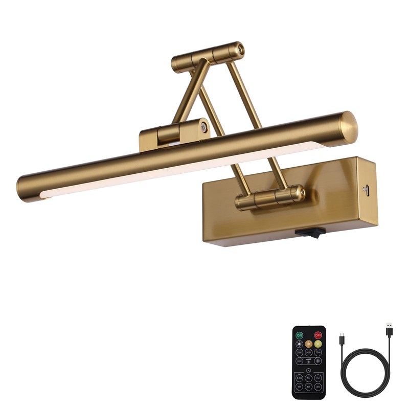 yumcrelect Battery Operated Picture Light with Remote,Wireless Gallery Lights Brass