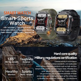 Loluka Military Smart Watch Answer Make Calls Heart Rate 1.85" HD Screen Mens Smartwatch for Android iOS Phones Tactical Pedometer IP68 Waterproof Fitness Watch