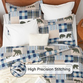 PPOLCA Christmas Cabin Quilt Sets King, 3-Piece Lightweight Reversible All Season Bear Quilt Set, Lodge Bedspread King Size Quilt with 2 Shams, Rustic Quilt Coverlet Bed Set