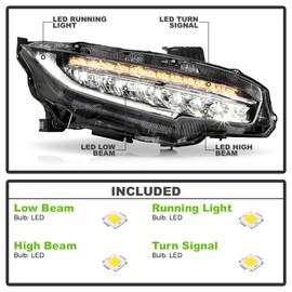 KEEKPO - For 2016 2017 2018 2019 2020 2021 Honda Civic Factory Full LED DRL Headlight Headlamp Replacement - Passenger
