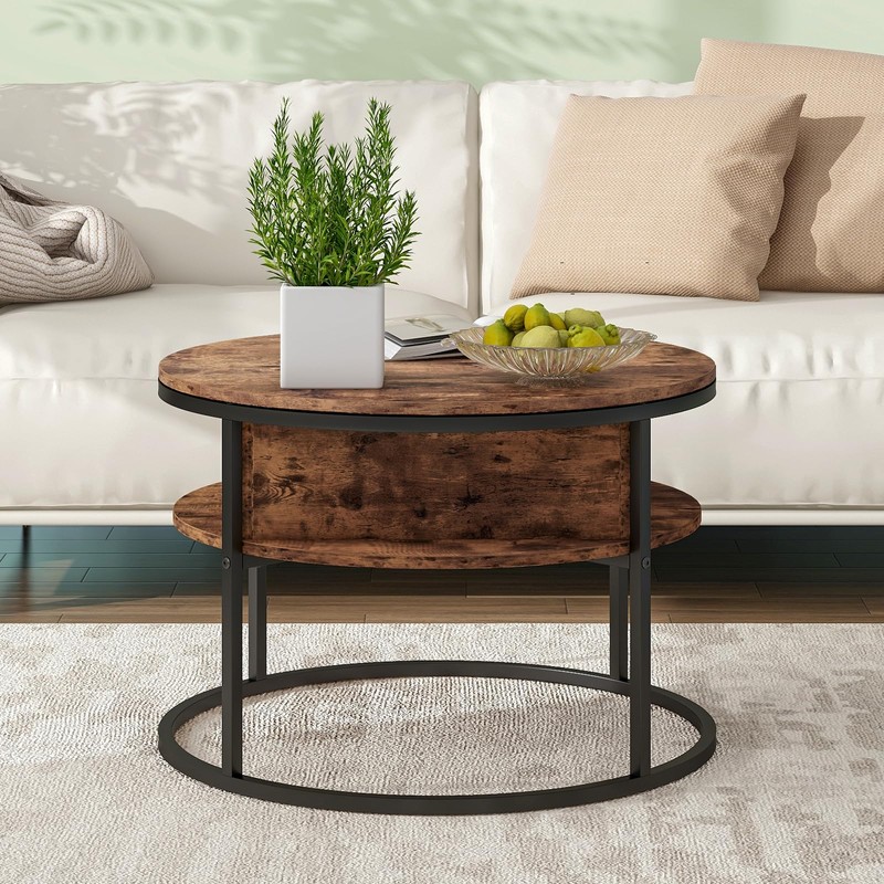 HOJINLINERO Round Lift Top Coffee Table,Coffee Tables Living Room,Black Coffee